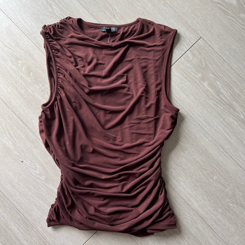 J Crew Ruched Shell Top In Matte Jersey Large Brown - Picture 2 of 13